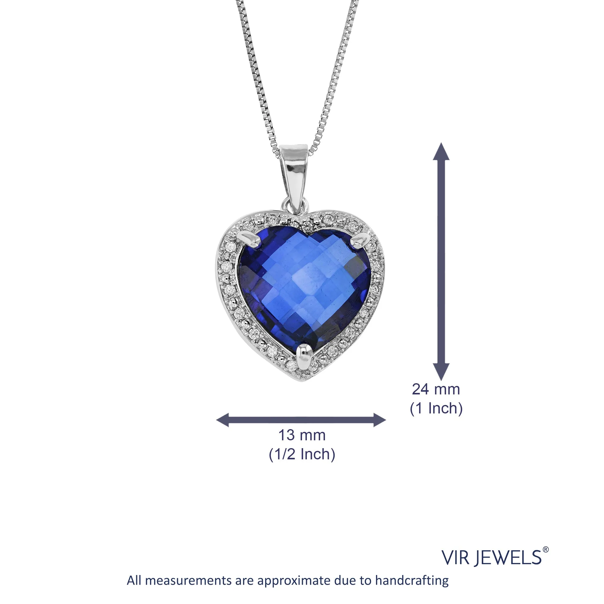 5.5 cttw Pendant Necklace, Created Sapphire Heart Shape Pendant Necklace for Women in Brass with Rhodium Plating, 18 Inch Chain, Prong Setting