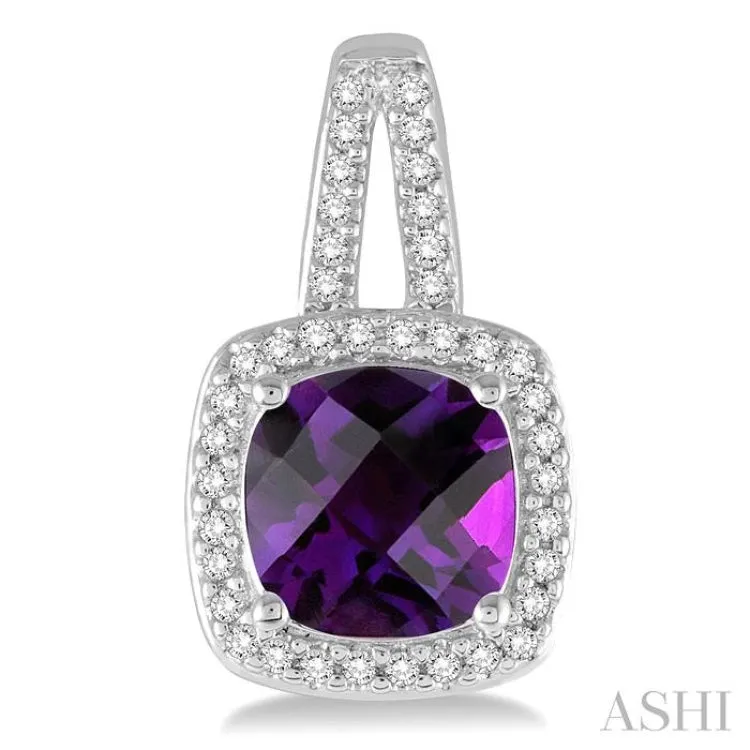 7x7 MM Cushion Cut Amethyst and 1/4 Ctw Round Cut Diamond Earrings in 10K White Gold