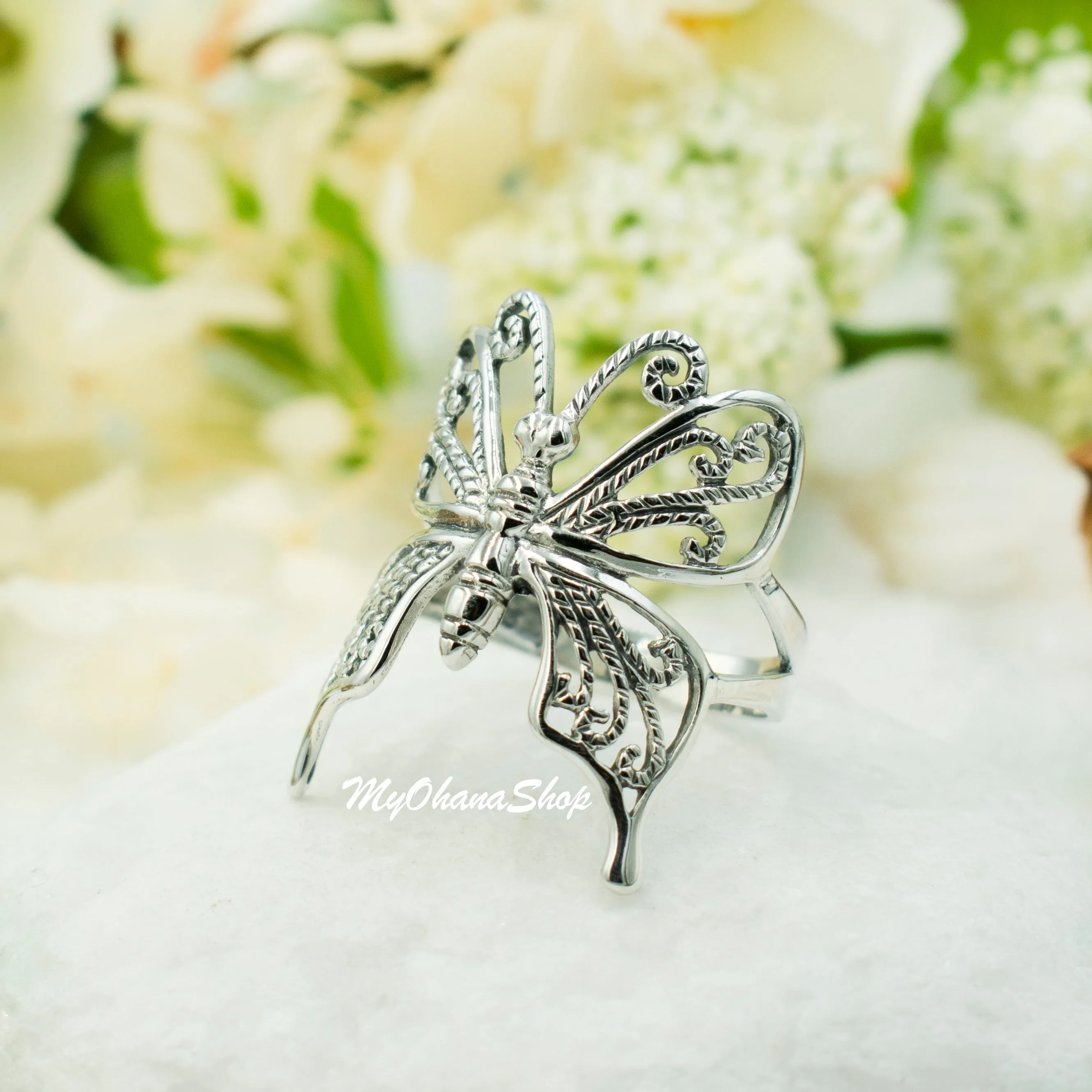 925 Sterling Silver Large Butterfly Ring For Women, Girls.  25mm Wide Cutout, Filigree Butterfly Ring.  Tropical Animal, Fairy Jewelries.