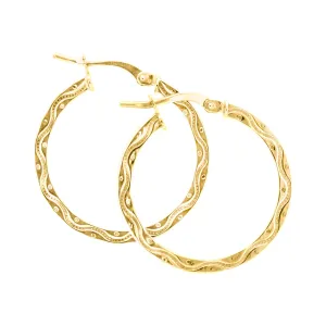 9ct Yellow Gold 20x2mm Patterned  Hoop Earrings