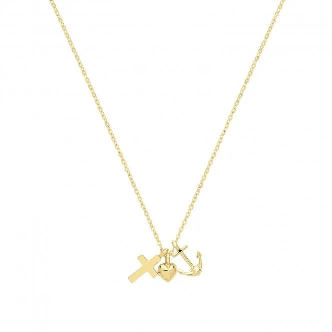 9ct Yellow Gold Cross, Heart, and Anchor Necklet NK389