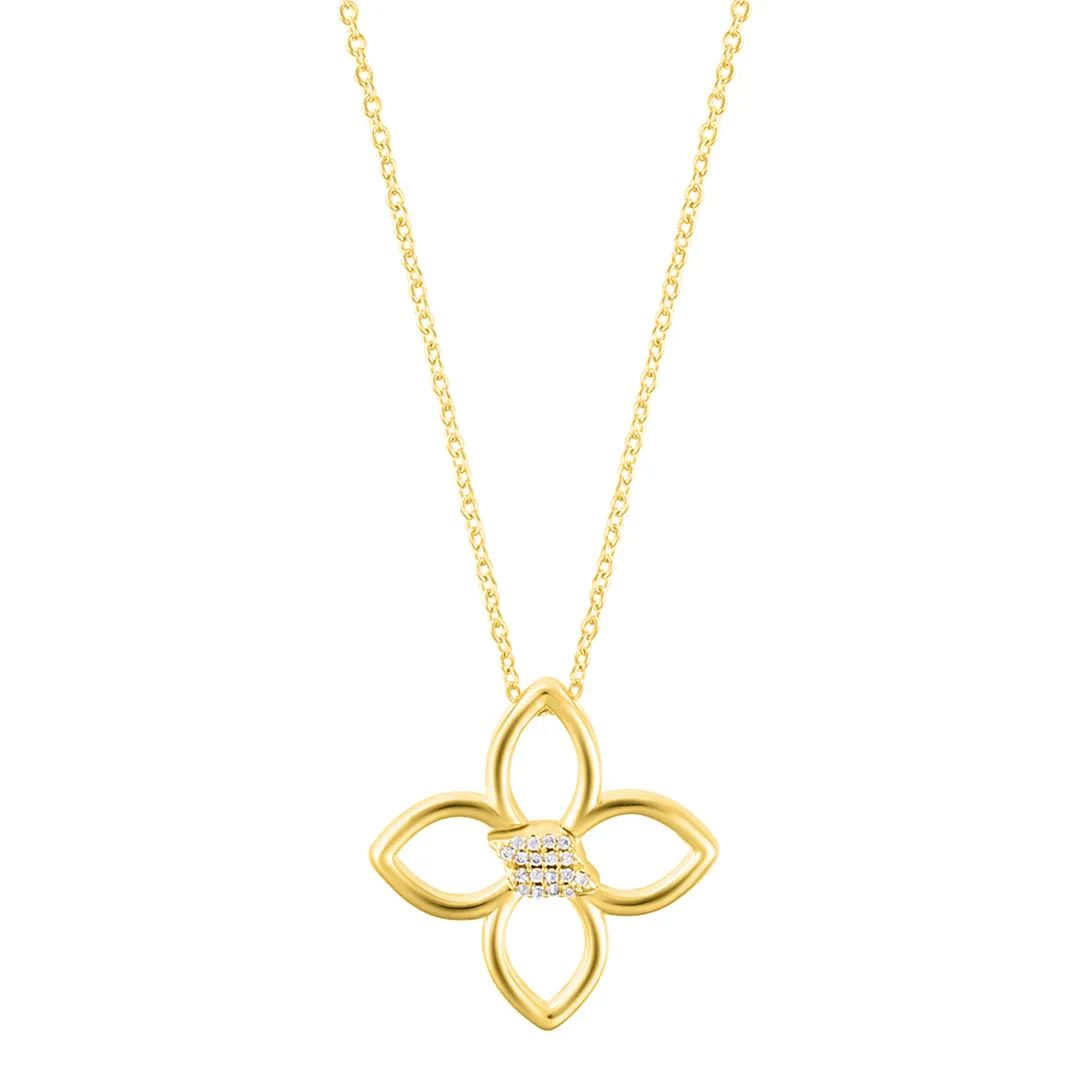 Adjustable Outline CZ Clover Necklace