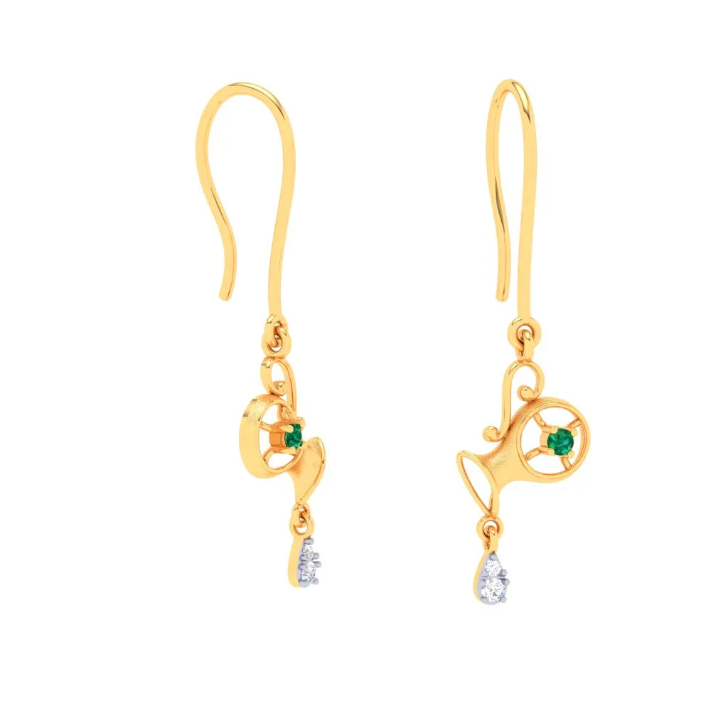 alluring Aquarius Themed 18k Gold Earrings With Diamond