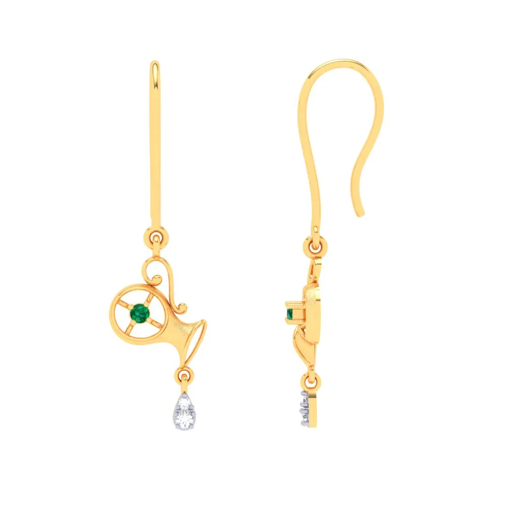 alluring Aquarius Themed 18k Gold Earrings With Diamond