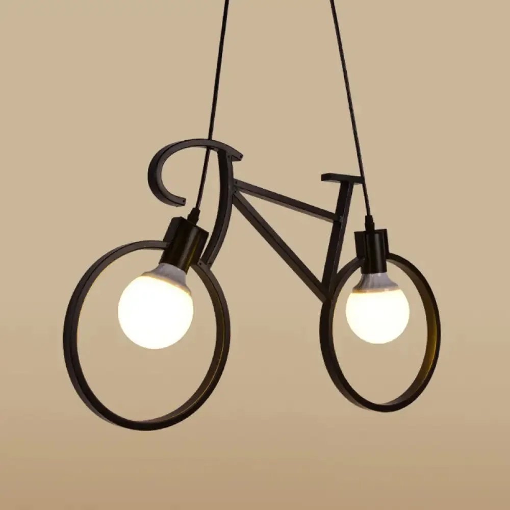 Art Deco Metallic Bicycle Bedroom Pendant Light - 2 Bulbs Suspended Lighting Fixture