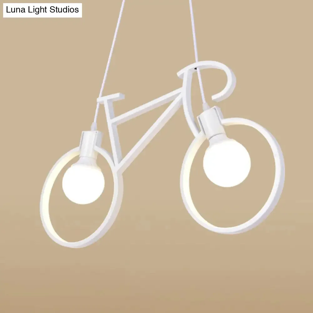 Art Deco Metallic Bicycle Bedroom Pendant Light - 2 Bulbs Suspended Lighting Fixture