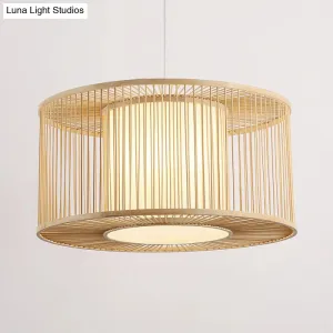 Asia Beige Bamboo Drum Pendant Light for Kitchen Bar - 1-Light Hanging Pendant, Multiple Sizes Available (16"/19.5"/23.5" W)