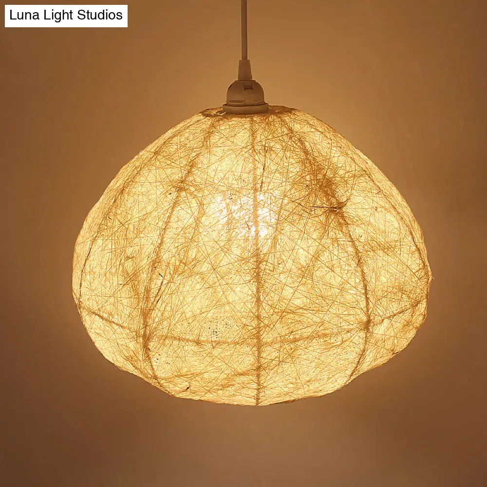 Asia Beige Pendant Lamp with Pear Bamboo Shade – Stylish Ceiling Light for Dining Room