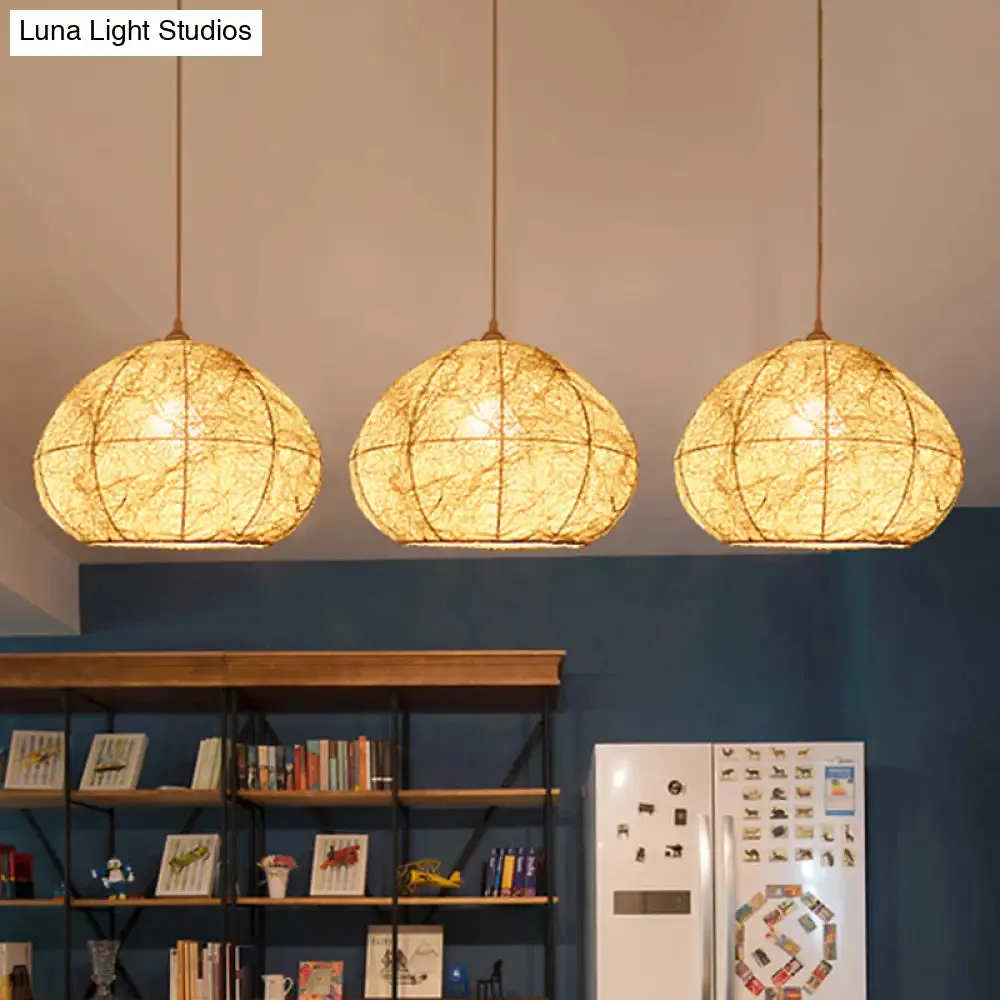 Asia Beige Pendant Lamp with Pear Bamboo Shade – Stylish Ceiling Light for Dining Room