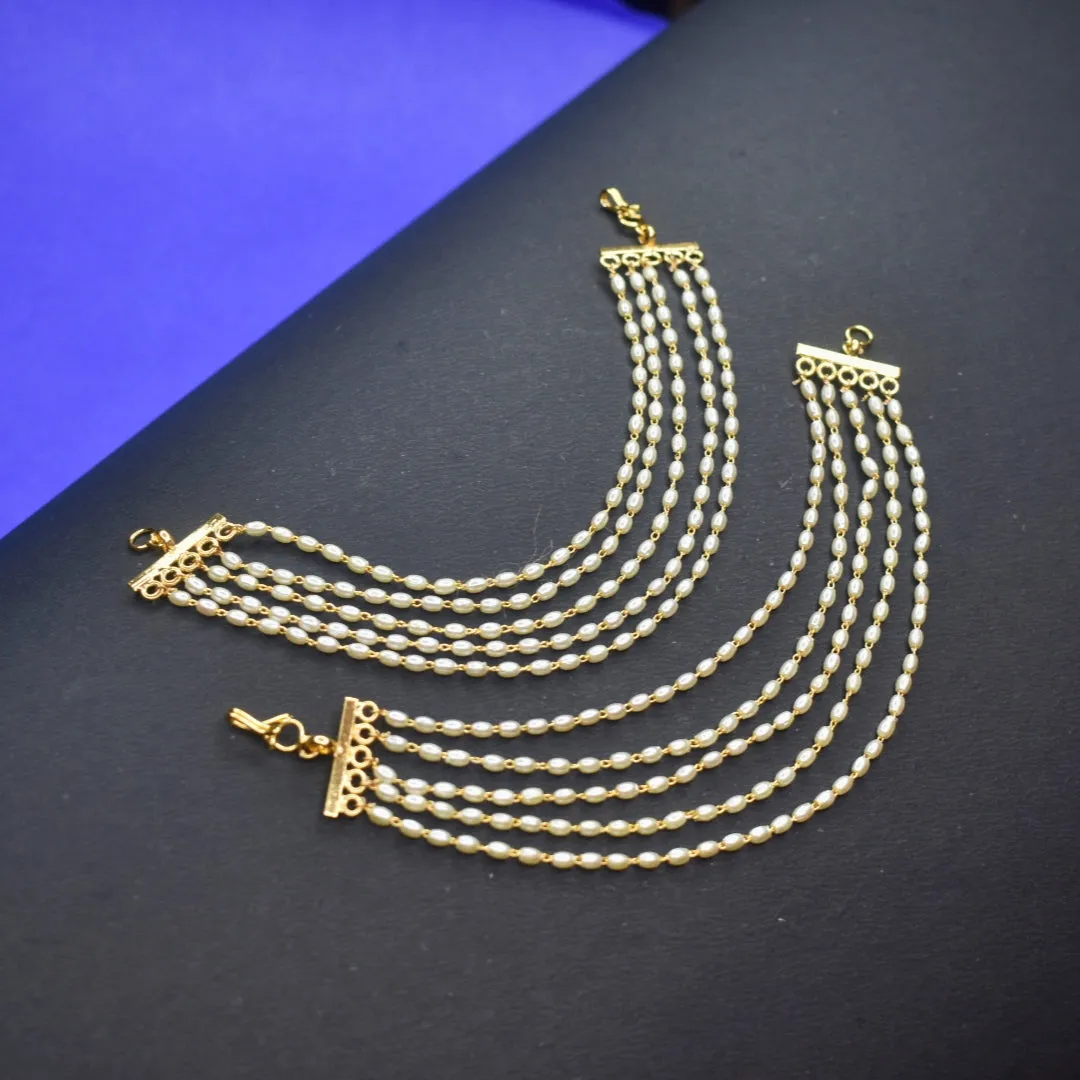 Asp Gold Plated Simple Rice Pearl 3/5 Line Earchain Set