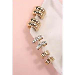 Baguette Stone Double Hoop Huggie Trio Earrings