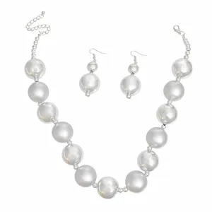 Bauble Pearl Gray Silver Necklace Earrings Set - Level Up Your Fashion Jewelry Collection