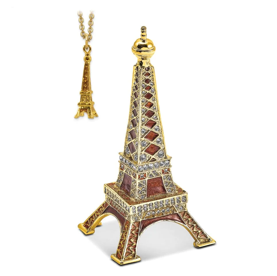 Bejewel Pewter Multi Color PARIS Eiffel Tower Ring Holder Trinket Box