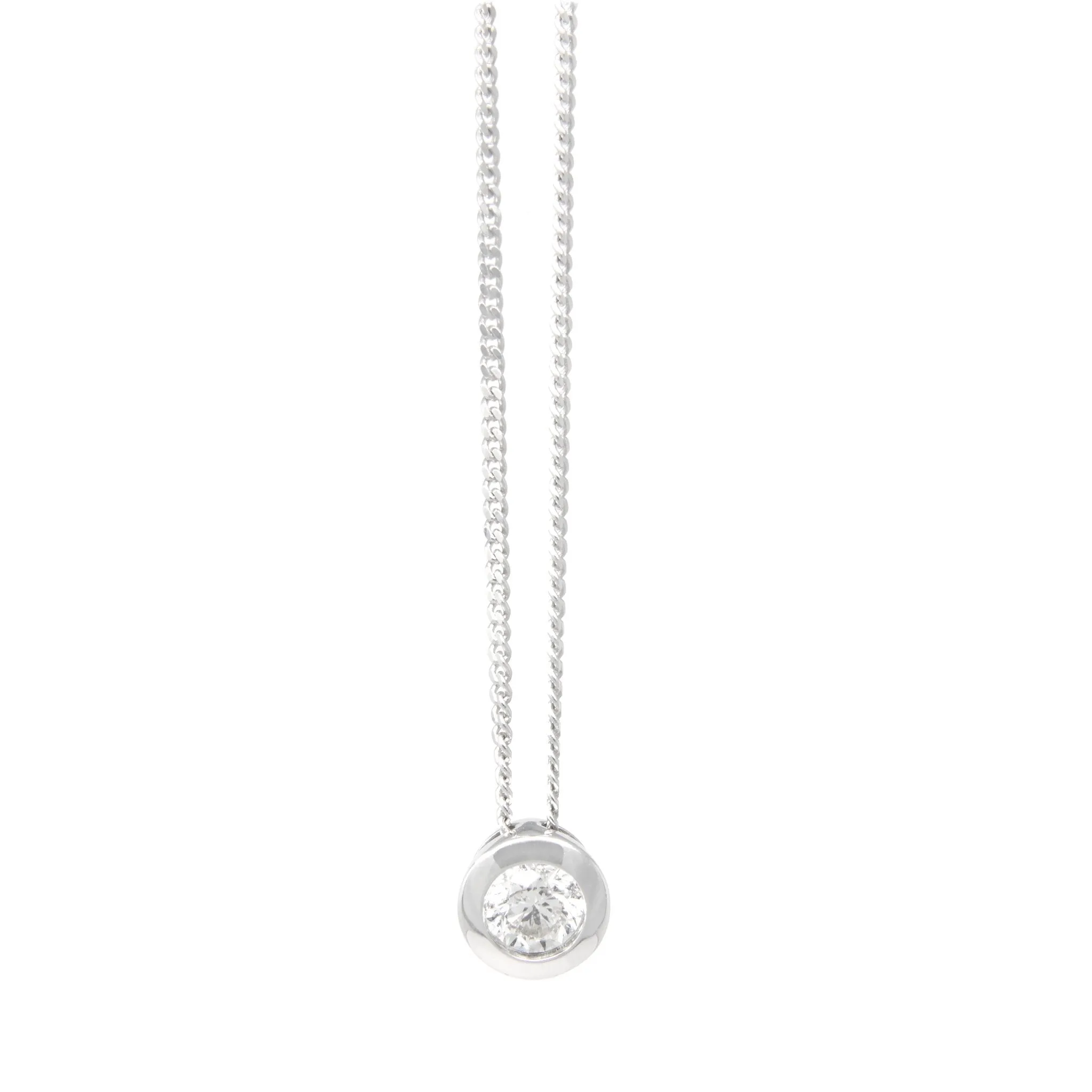 Bezel Set Diamond Pendant Necklace - 9ct White Gold