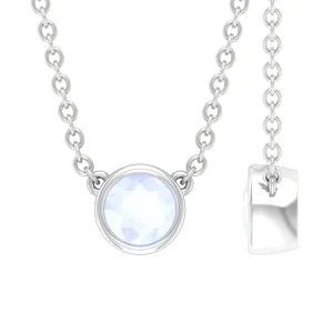 Bezel Set Round Moonstone Solitaire Necklace