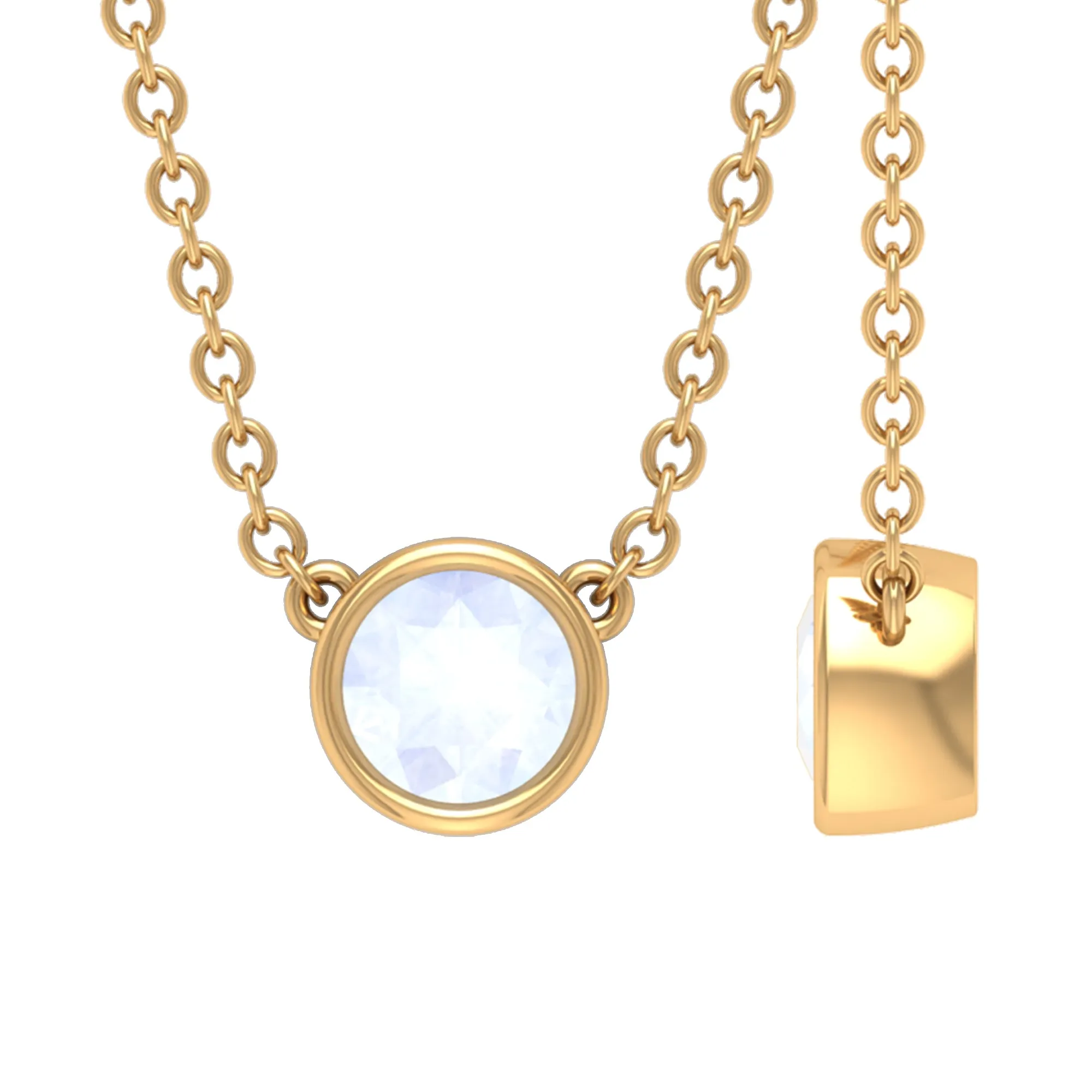 Bezel Set Round Moonstone Solitaire Necklace