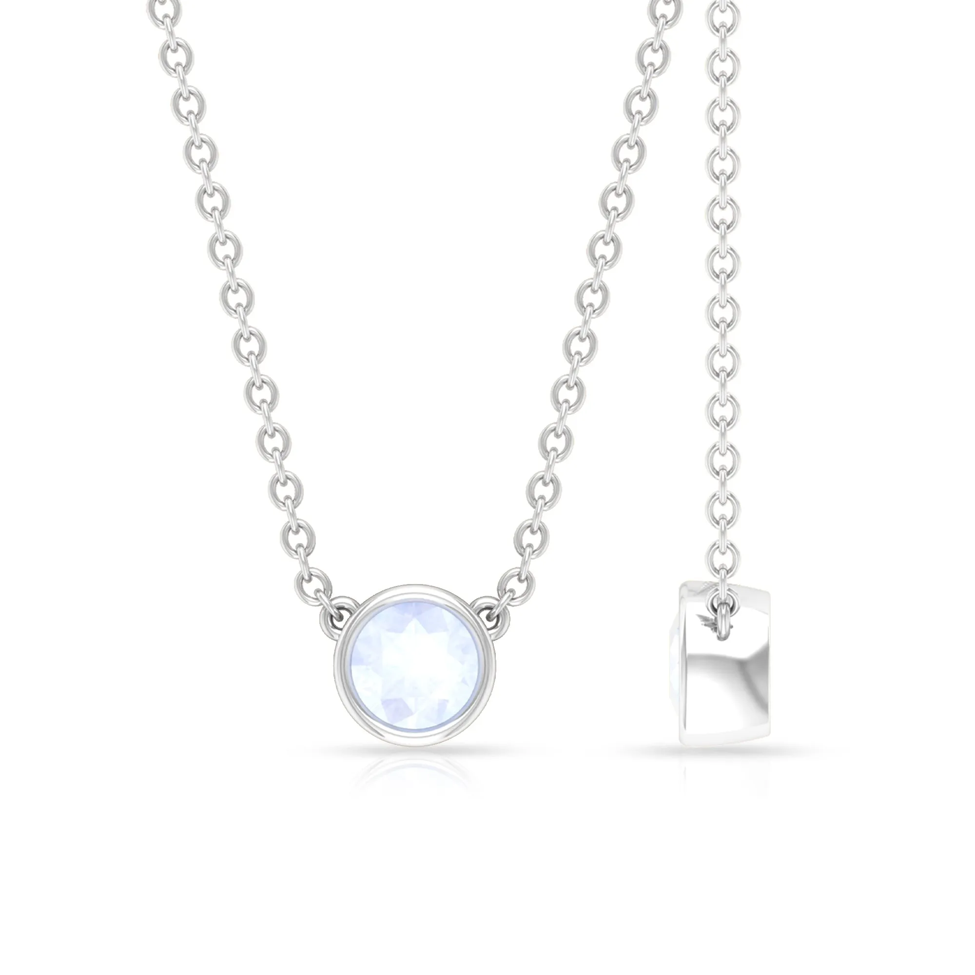 Bezel Set Round Moonstone Solitaire Necklace