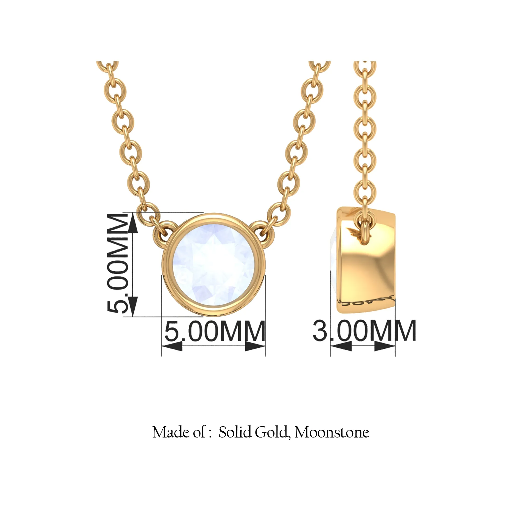 Bezel Set Round Moonstone Solitaire Necklace