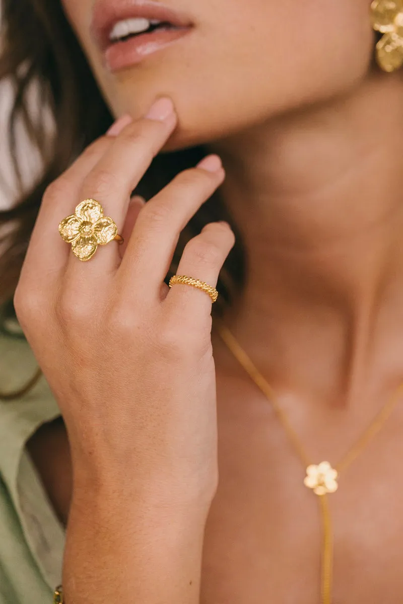 Big Flower Ring Gold Plated