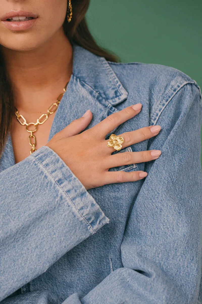 Big Flower Ring Gold Plated