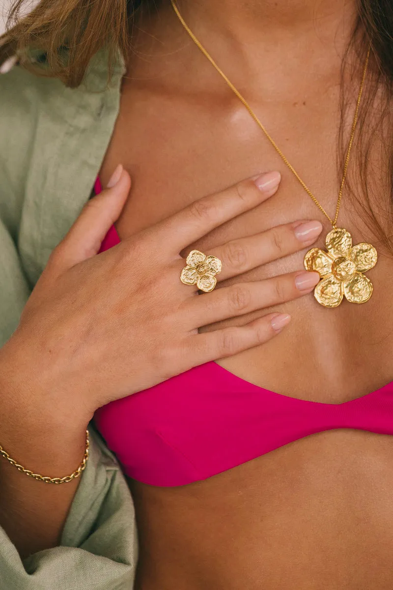 Big Flower Ring Gold Plated