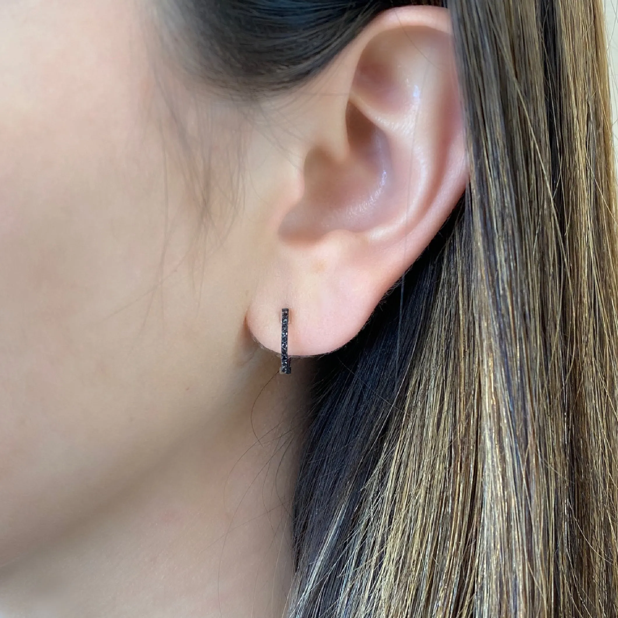 Black Diamond Huggie Earrings