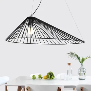 Black Modern Metallic Pendant Ceiling Light - Tapered Wire Frame Hanging Lamp for Dining Table