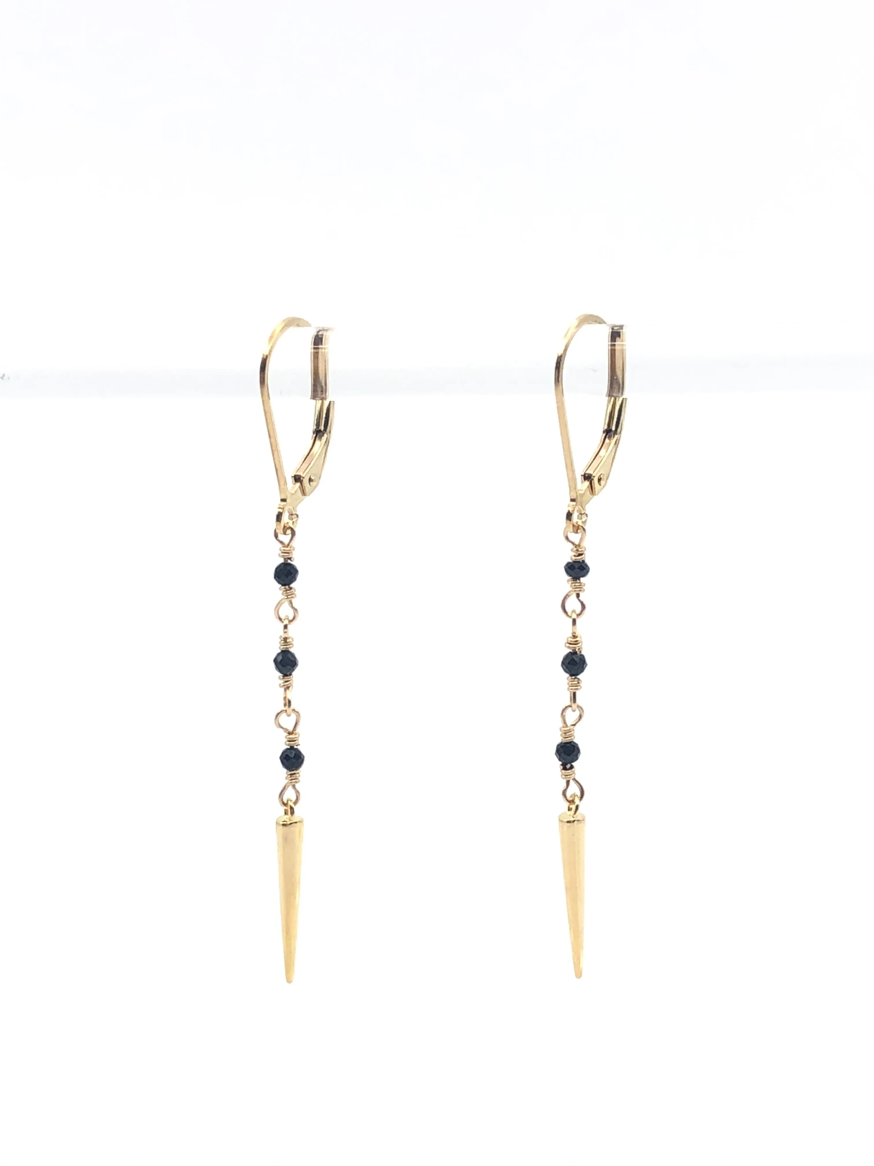 Black Spinel spike earrings gold fill