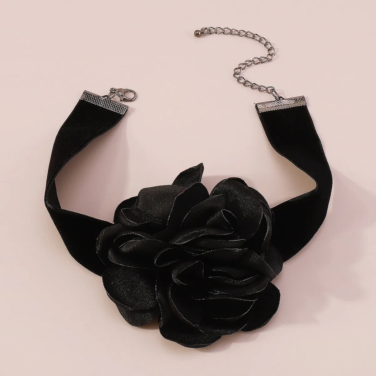 Black Velvet Ribbon Big Flower Chokers Necklace