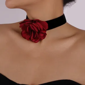 Black Velvet Ribbon Big Flower Chokers Necklace