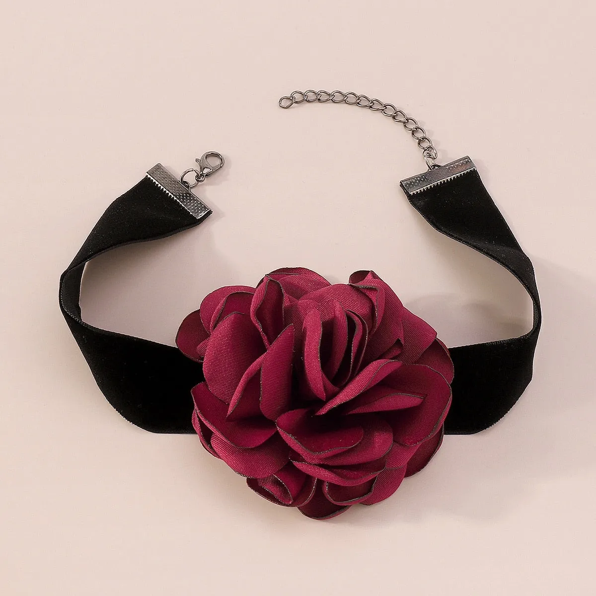 Black Velvet Ribbon Big Flower Chokers Necklace