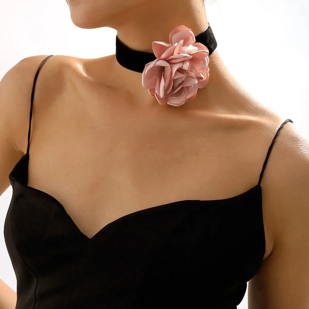 Black Velvet Ribbon Big Flower Chokers Necklace