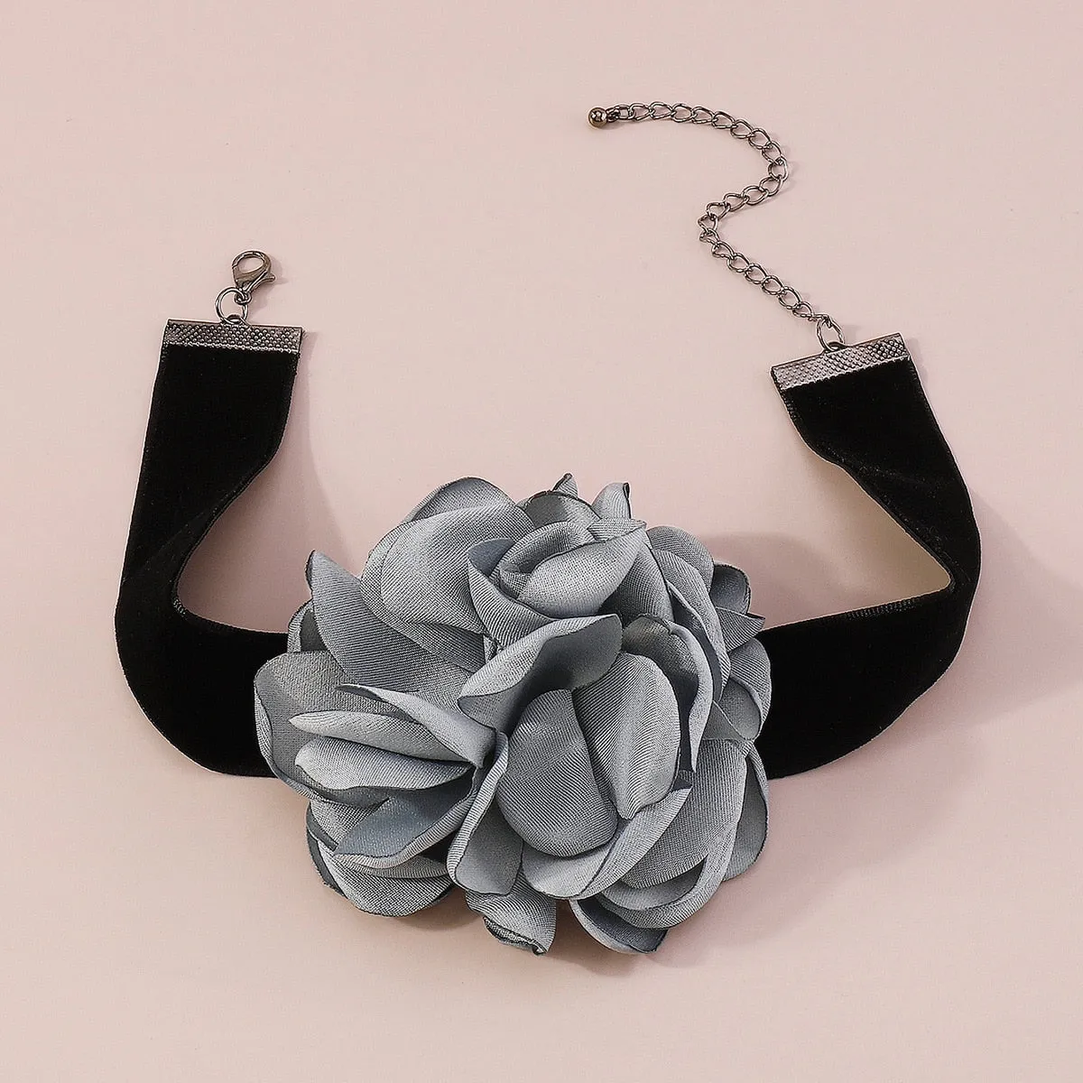 Black Velvet Ribbon Big Flower Chokers Necklace