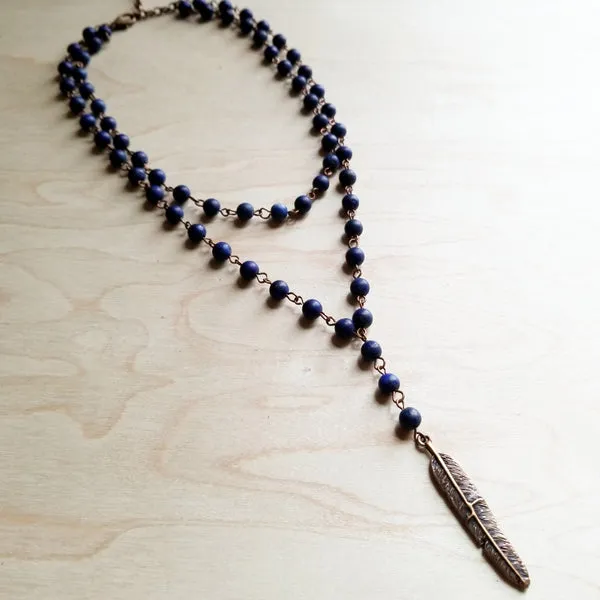 Blue Lapis Necklace w/ Copper Feather