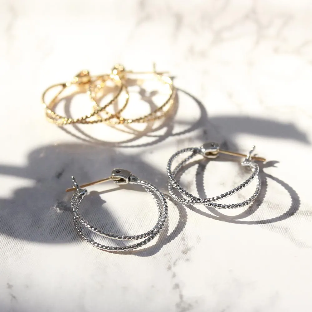 Cable Hoop 18K Gold Post Earrings