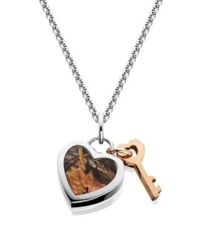 Camo Heart Pendant, Womens Camo Necklace, RealTree Camo Jewelry