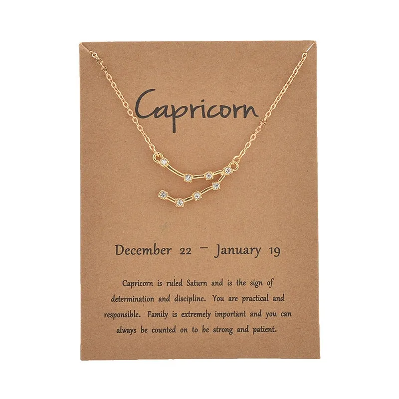 Cardboard Star Zodiac Sign 12 Constellation Necklaces Crystal Charm Chain Choker Necklace for Women Birthday Jewelry Gift