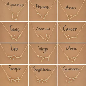 Cardboard Star Zodiac Sign 12 Constellation Necklaces Crystal Charm Chain Choker Necklace for Women Birthday Jewelry Gift