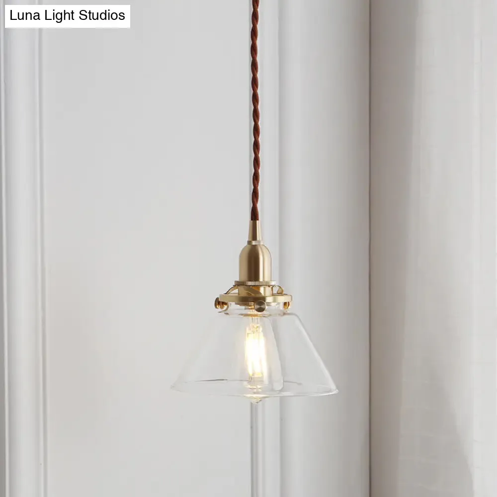 Clear Glass Conic Brass Suspension Pendant Lamp for Dining Room