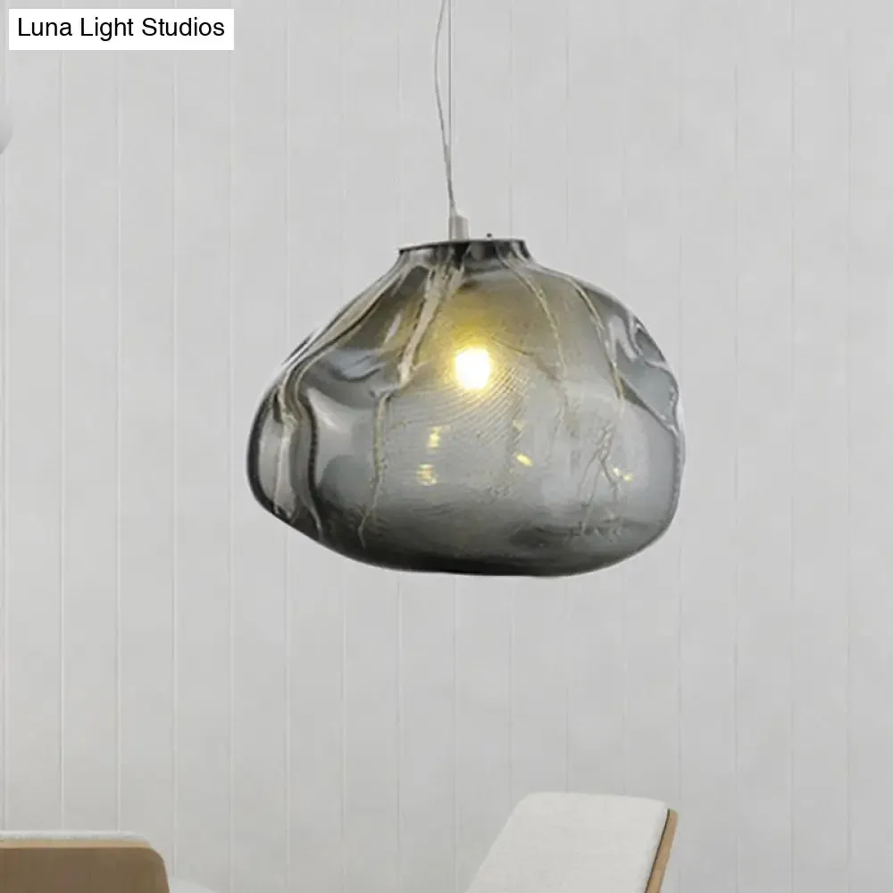 Cloud Shaped Hand-Blown Glass Pendant Light - Clear/Smoke Gray, 8"/12" - Contemporary Design, 1 Bulb - Indoor Hanging Lamp