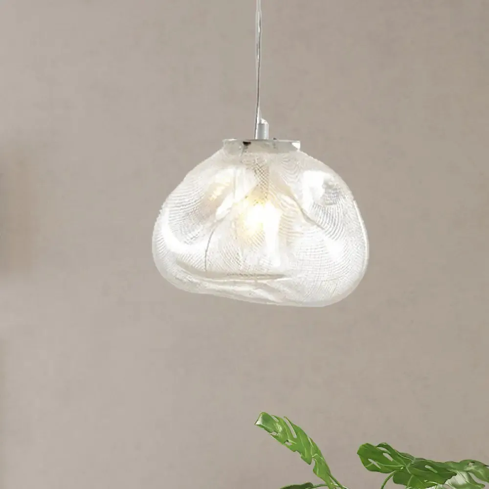 Cloud Shaped Hand-Blown Glass Pendant Light - Clear/Smoke Gray, 8"/12" - Contemporary Design, 1 Bulb - Indoor Hanging Lamp