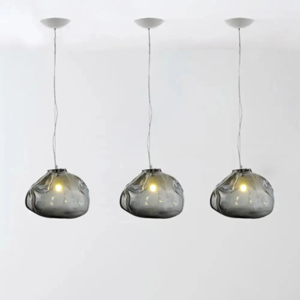 Cloud Shaped Hand-Blown Glass Pendant Light - Clear/Smoke Gray, 8"/12" - Contemporary Design, 1 Bulb - Indoor Hanging Lamp