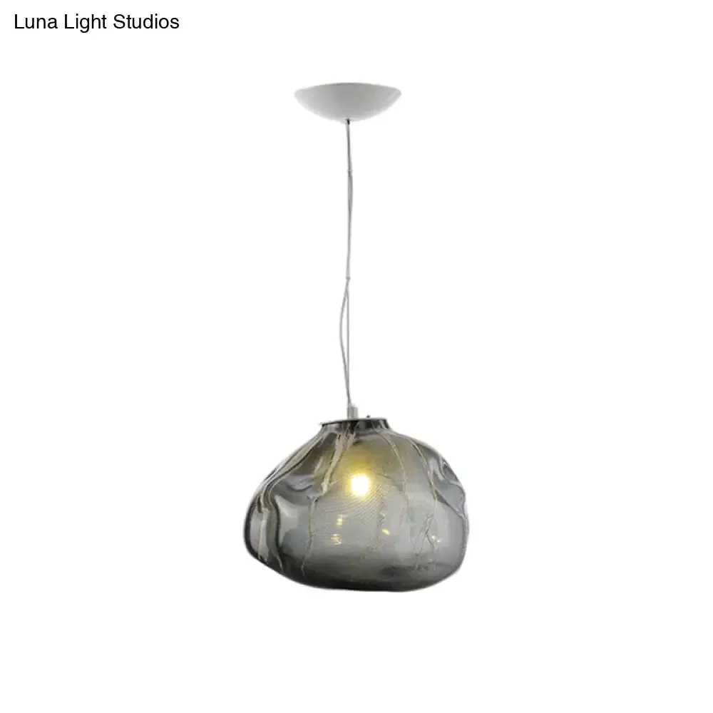 Cloud Shaped Hand-Blown Glass Pendant Light - Clear/Smoke Gray, 8"/12" - Contemporary Design, 1 Bulb - Indoor Hanging Lamp