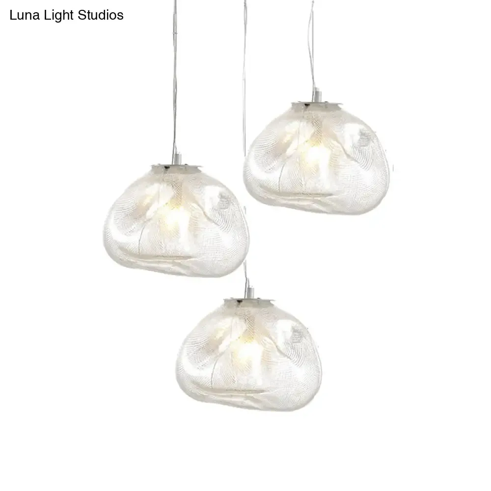 Cloud Shaped Hand-Blown Glass Pendant Light - Clear/Smoke Gray, 8"/12" - Contemporary Design, 1 Bulb - Indoor Hanging Lamp