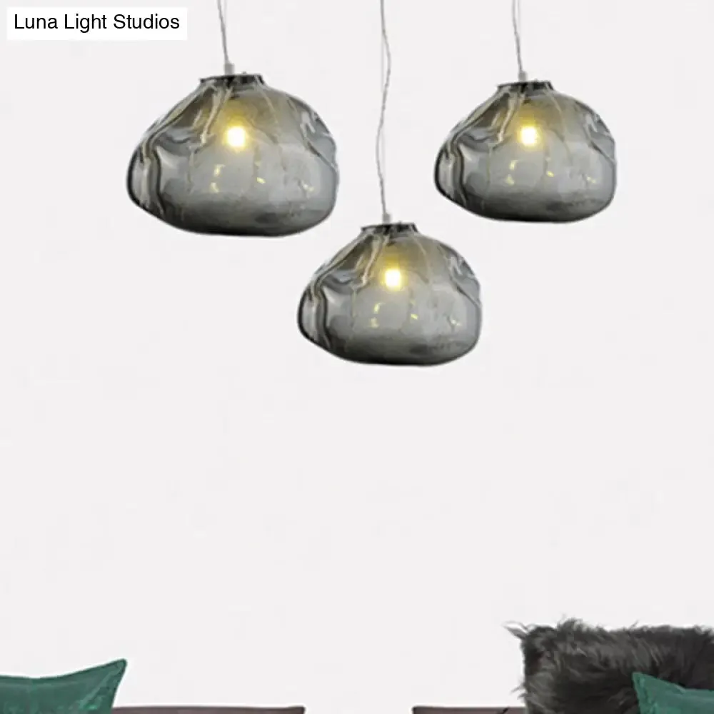 Cloud Shaped Hand-Blown Glass Pendant Light - Clear/Smoke Gray, 8"/12" - Contemporary Design, 1 Bulb - Indoor Hanging Lamp