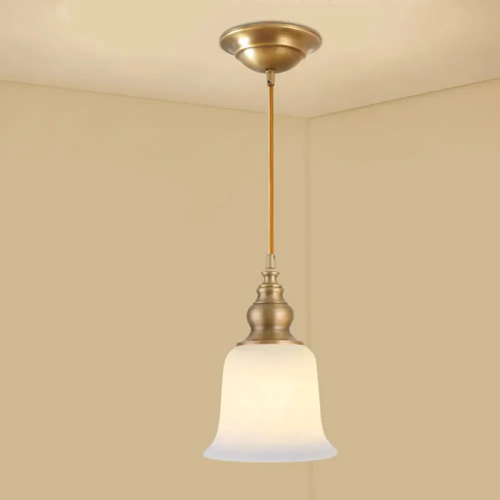 Colonial Style Gold Pendant Light with Satin Opal Glass Shade for Hallway