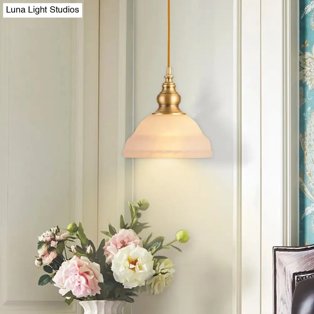 Colonial Style Gold Pendant Light with Satin Opal Glass Shade for Hallway