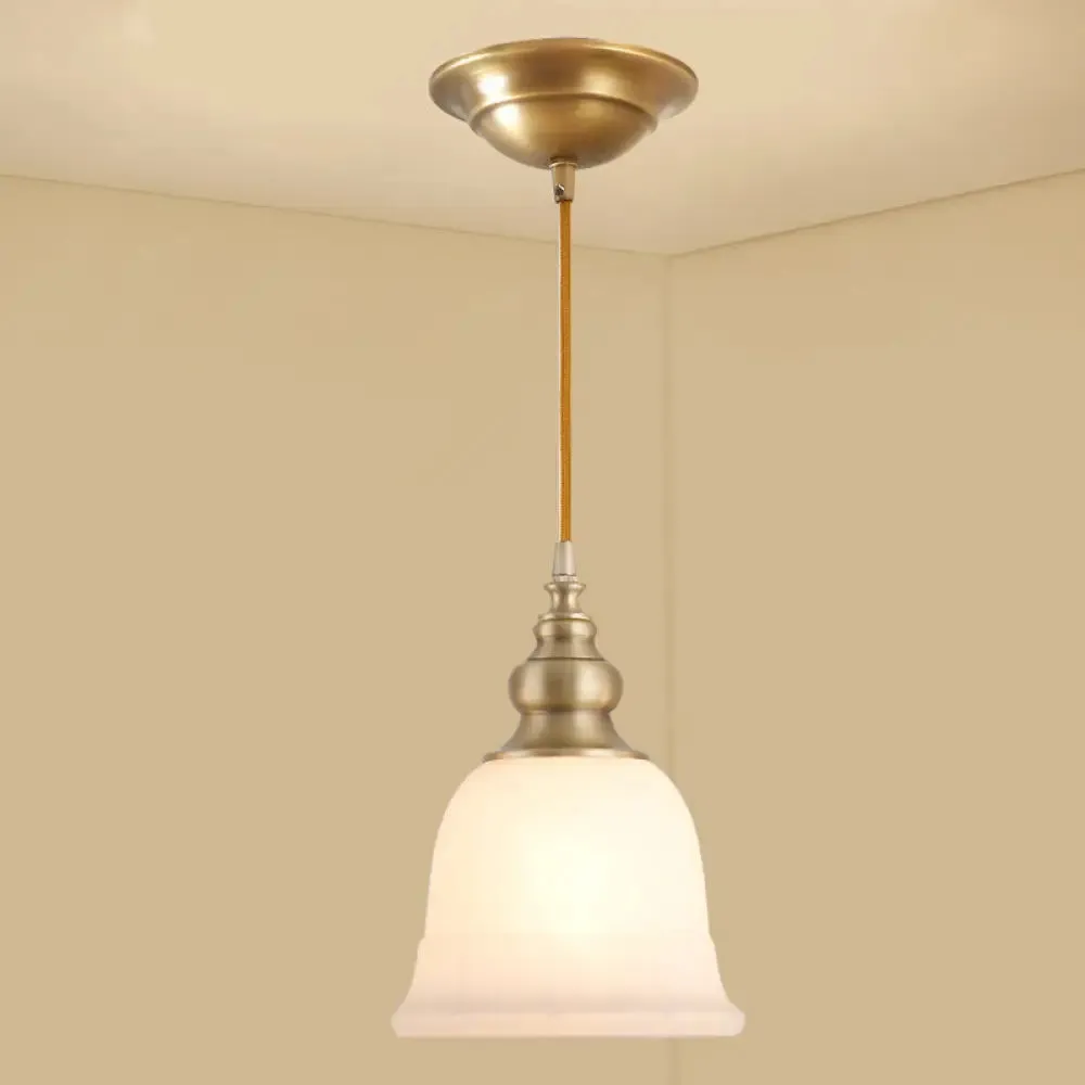 Colonial Style Gold Pendant Light with Satin Opal Glass Shade for Hallway