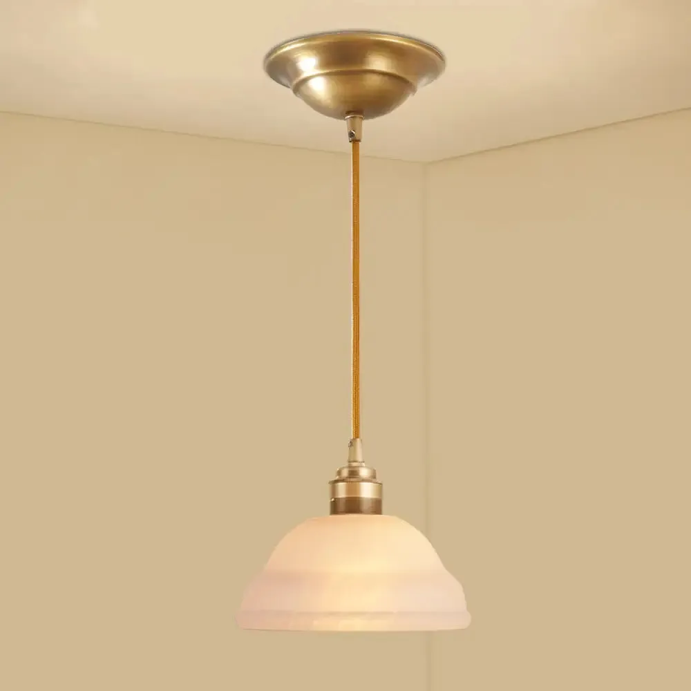 Colonial Style Gold Pendant Light with Satin Opal Glass Shade for Hallway