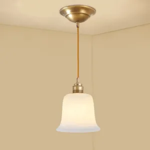 Colonial Style Gold Pendant Light with Satin Opal Glass Shade for Hallway